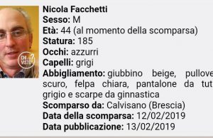 Scomparso da Calvisano Nicola Facchetti