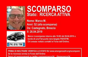 Scomparso da Castegnato: si cerca Marco Molinari
