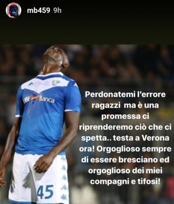 Brescia, Balotelli chiede scusa ai tifosi bresciani