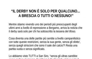 Tifosi Atalantini, “a Brescia o tutti o nessuno” . Pronti a boicottare la trasferta
