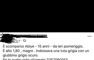 È stato ritrovato Abiye, 15 anni. Sta bene