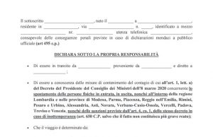 Spostamenti in zona rossa: l’autocertificazione. SCARICA IL MODULO