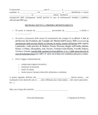 Spostamenti in zona rossa: l’autocertificazione. SCARICA IL MODULO