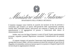 Circolare a Prefetti e Questori: “Massimo impegno nell’attività di controllo”