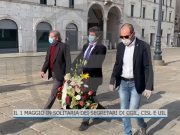 Primo Maggio surreale in una deserta piazza Loggia con i segretari di Cgil Cisl e Uil