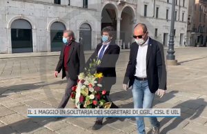 Primo Maggio surreale in una deserta piazza Loggia con i segretari di Cgil Cisl e Uil