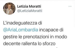 Letizia Moratti all’attacco, nuovamente, di AriaLombardia, “incapace di gestire le prenotazioni”