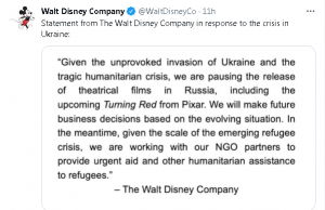 Disney sospende le distribuzioni dei film in Russia