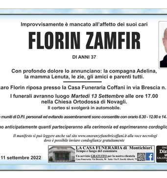Domani l’ultimo saluto a Florin, morto in un incidente a Montichiari
