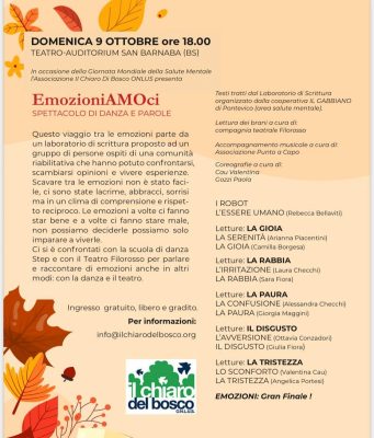 “EmozioniAMOci” nella Giornata Mondiale della Salute Mentale
