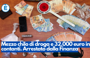 Mezzo chilo di droga e 32.000 euro in contanti. Arrestato dalla Finanza