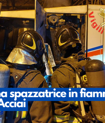 Macchina spazzatrice in fiamme all’Alfa Acciai
