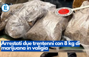 Arrestati due trentenni con 8 kg di marijuana in valigia