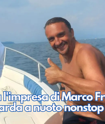 È iniziata l’impresa di Marco Fratini: tutto il Garda a nuoto nonstop