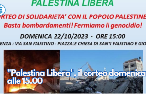 “Palestina Libera”, il corteo domenica alle 15.00
