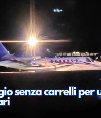 Atterraggio senza carrelli per un jet a Montichiari