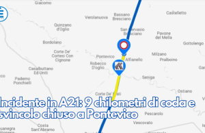 Incidente in A21: 9 chilometri di coda e svincolo chiuso a Pontevico