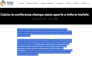 Brescia Calcio, dura nota dell’ OdG sulle conferenze “ad personam”