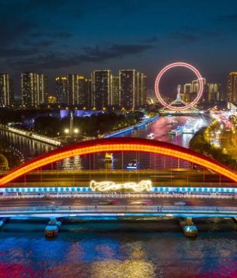 Cina: vista notturna della città di Tianjin