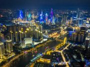 Cina: vista notturna del Fiume Haihe a Tianjin